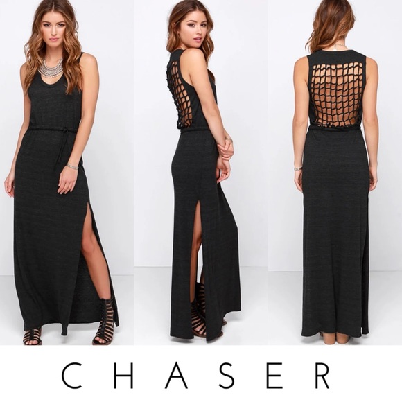 Chaser Dresses & Skirts - CHASER KNOT BACK HEATHER BLACK SLEEVELESS MAXI DRESS **NWT**